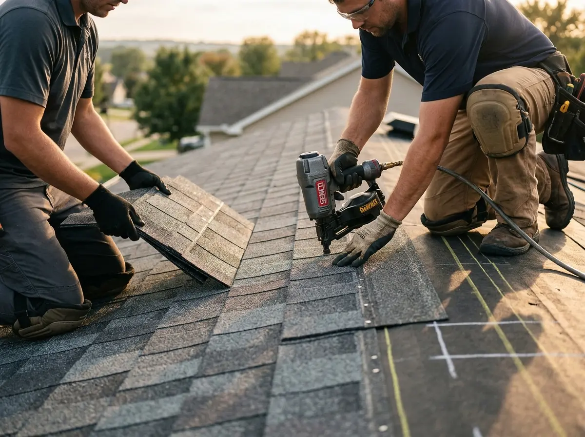 Professional roofer working on a residential roof in Lake Shore